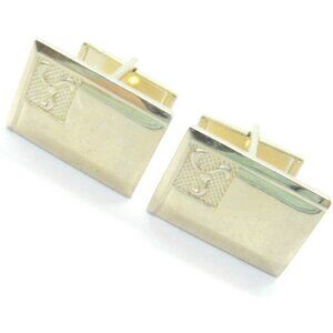 Vintage Polished w Corner Design Rectangle Cufflinks Gold Tone Signed Pat Pend